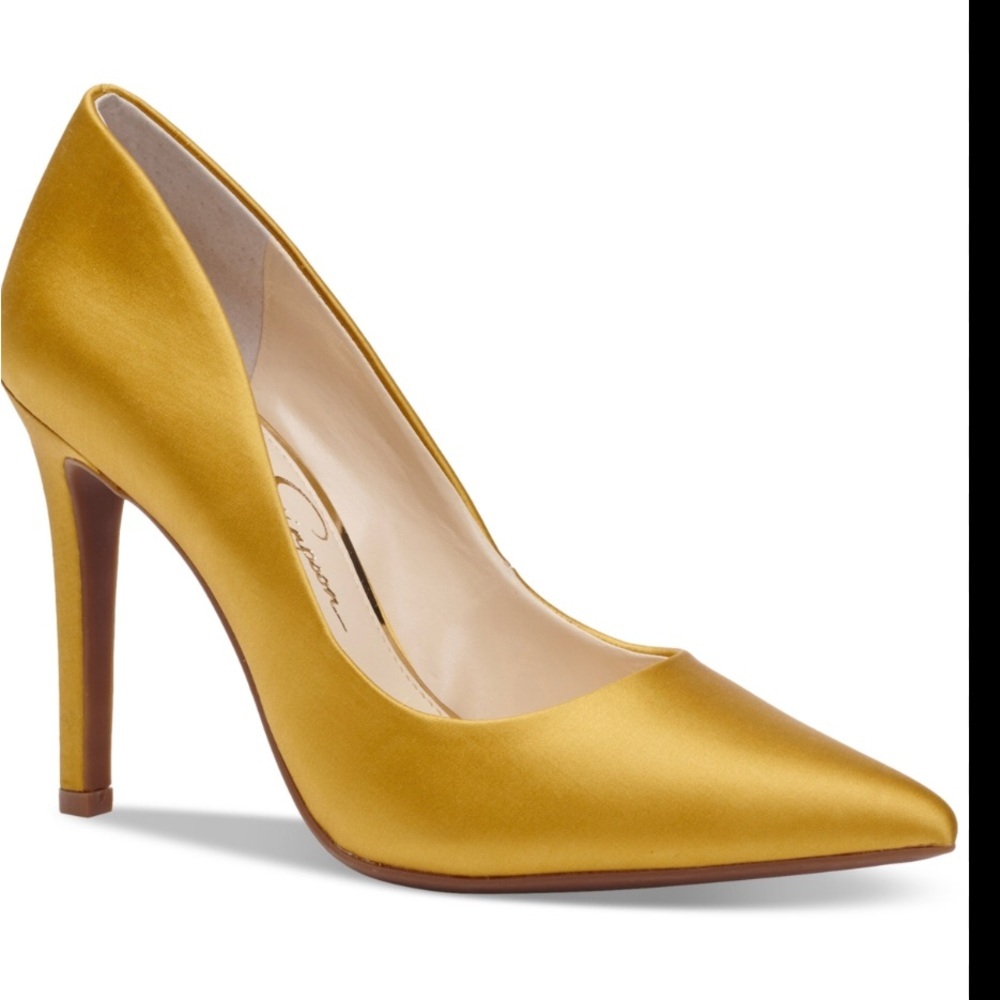 JESSICA SIMPSON Satin brass Cassani pointy toe stiletto heel Pumps size 10 new - Picture 2 of 2